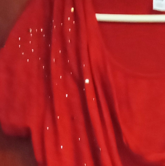 Hybrid Brand Size L Red with Gold Sparkly Accents Drape front Blouse - Picture 4 of 6
